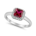 thumbnail image 3 of Halo Princess Cut Simulated Ruby CZ Wedding Ring 925 Sterling Silver Size 10, 3 of 6