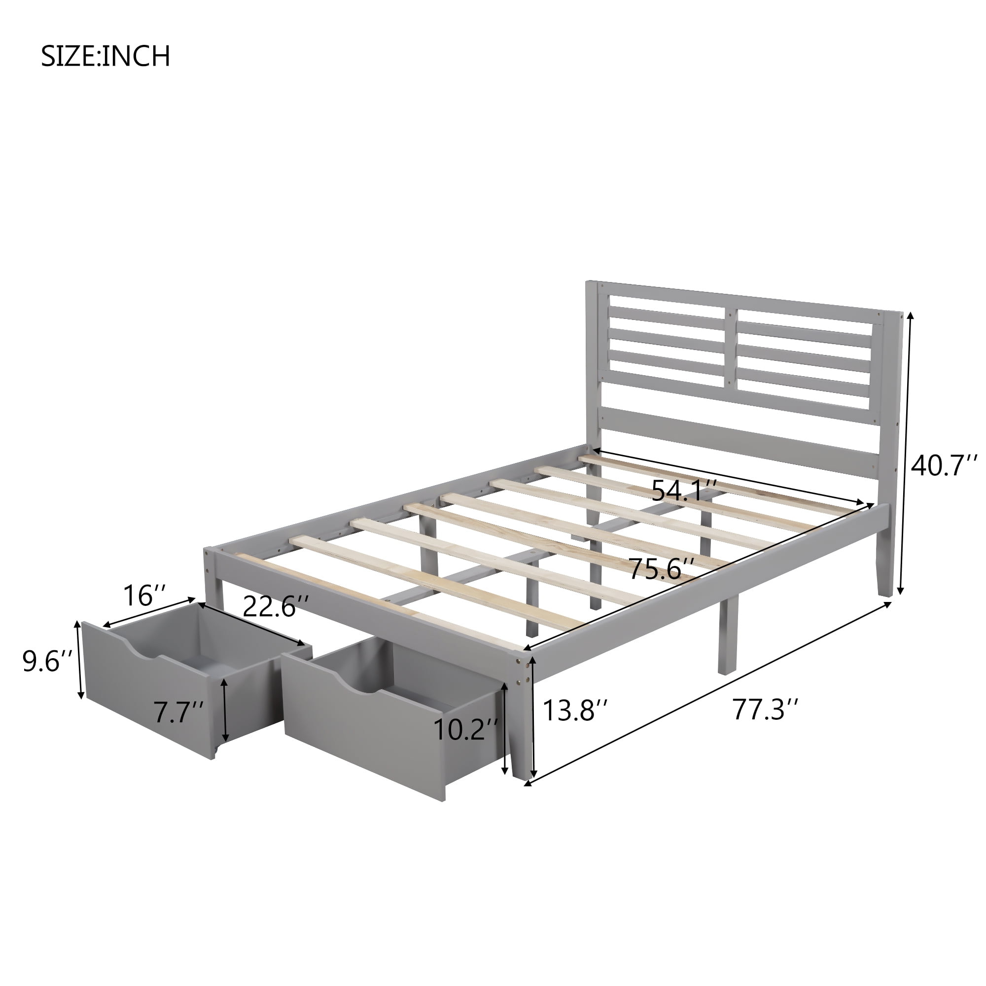 Lowestbest Wooden Full Platform Bed with Drawer, Modern Bedroom Furniture in Gray Lowestbest Wooden Full Platform Bed with Drawer, Modern Bedroom Furniture in Gray