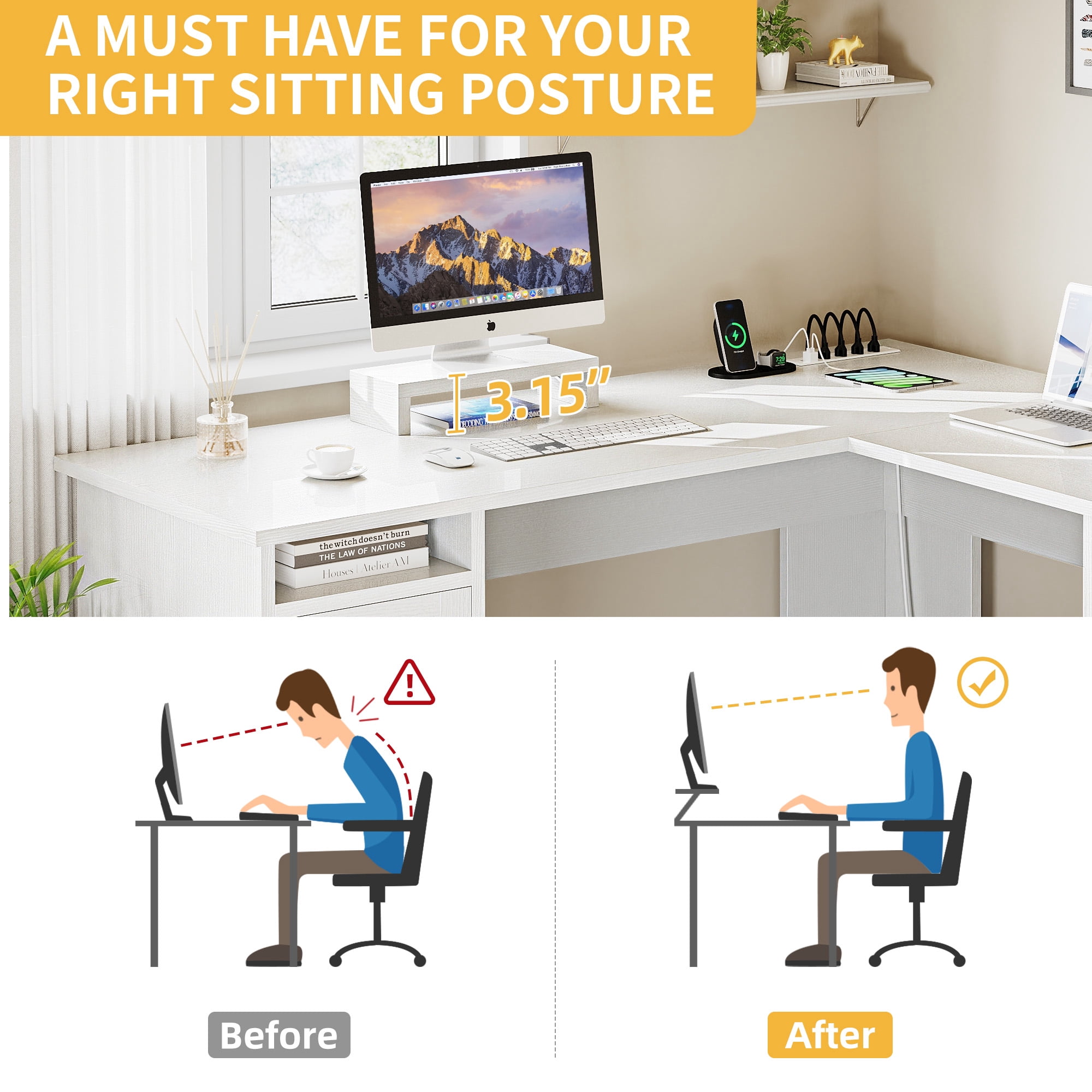 DWVO 59 Inch L-Shaped Desk with Power Outlet & USB Ports, Office Desk with File Cabinets, Large Computer Desk with Drawers, 2 Person Corner Desk Writing Desk with Storage Shelves, White