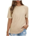 thumbnail image 1 of Timegard Hauts pour Femmes Manches Courtes Col Rond Couleur Unie Texture Blouse Décontractée Confortable Mode Été, 1 of 6