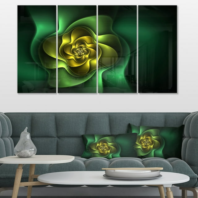 Fractal Green Flower on Black - Floral Canvas Art Print