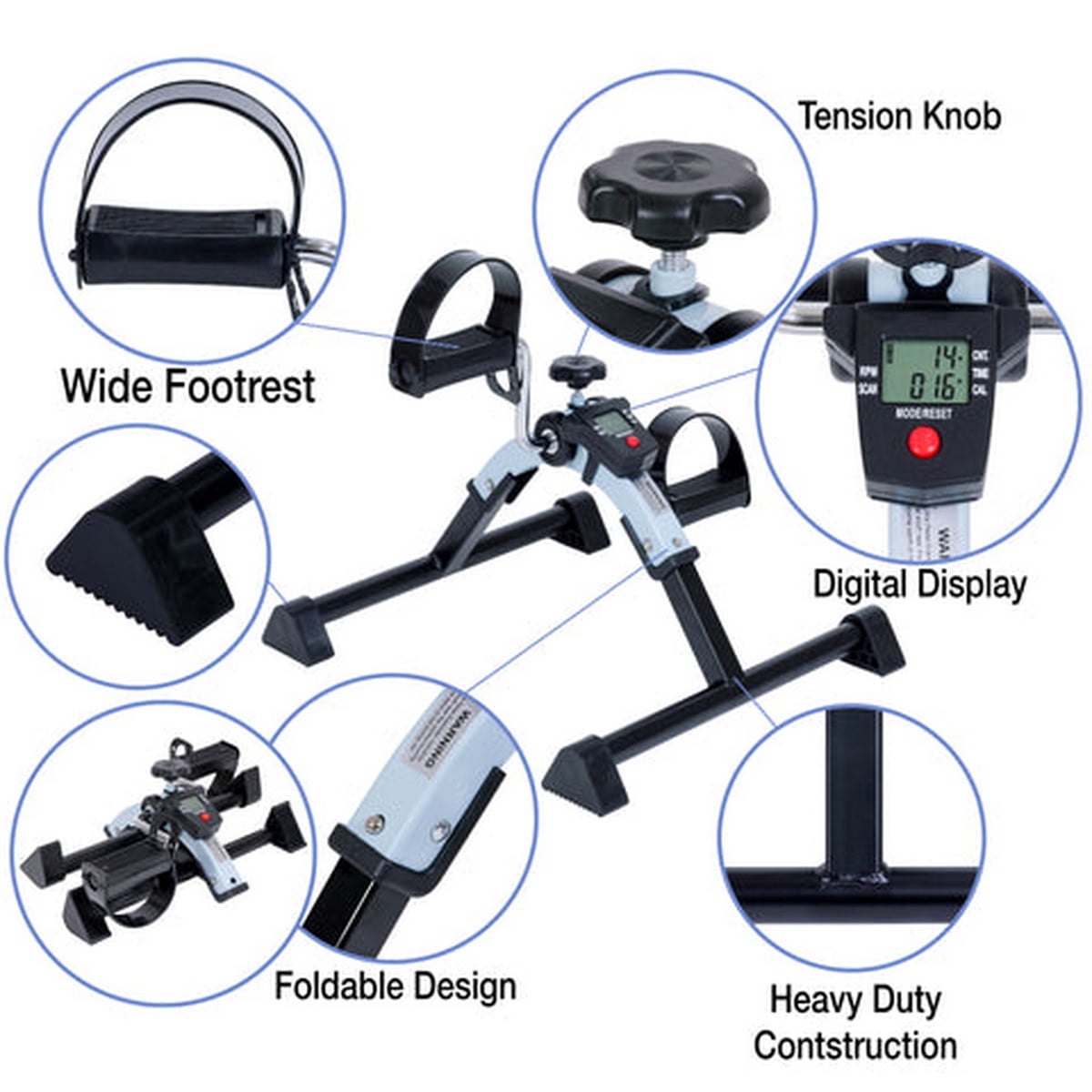iLiving Under Desk Bike Pedal Exerciser with Electronic Display - Fully Assembled Folding Exercise Equipment, Mini Bike for Legs and Arms Workout, Portable and Easy-to-Use with LCD Screen
