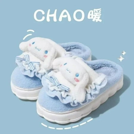 

Sanrio Hello Kitty Kuromi Women‘s Slippers Cotton Furry Slippers Winter Warm Platform Non-slip Kuromi Shoes Girls Gifts