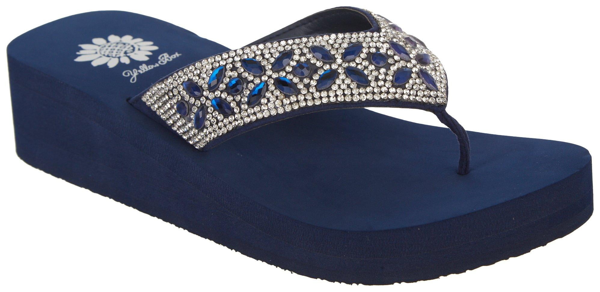 yellow box navy sandals