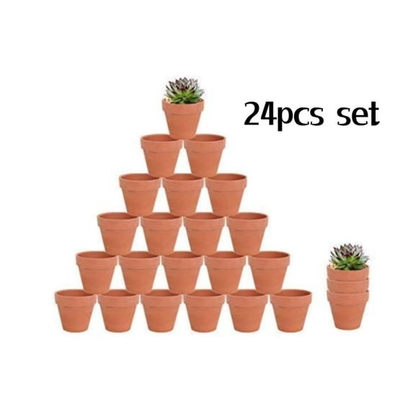 2.5 Inch Terra Cotta & Terracotta Pots with Drainage - 24 Pack Clay Flowerpots, Succulent Nursery Planter Great for Plants, Crafts, Wedding Favor