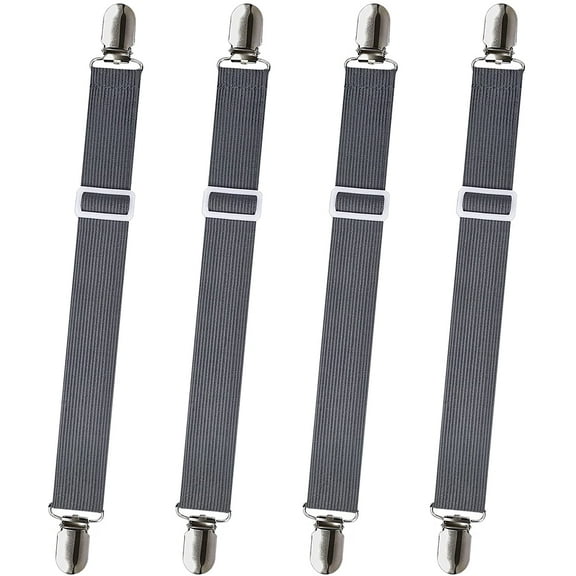 Bed Sheet Fasteners, 4pcs Adjustable Sheet Straps Heavy Duty Bed Sheet Grippers Suspenders for Mattresses Fitted Sheets Flat Sheets, Gray