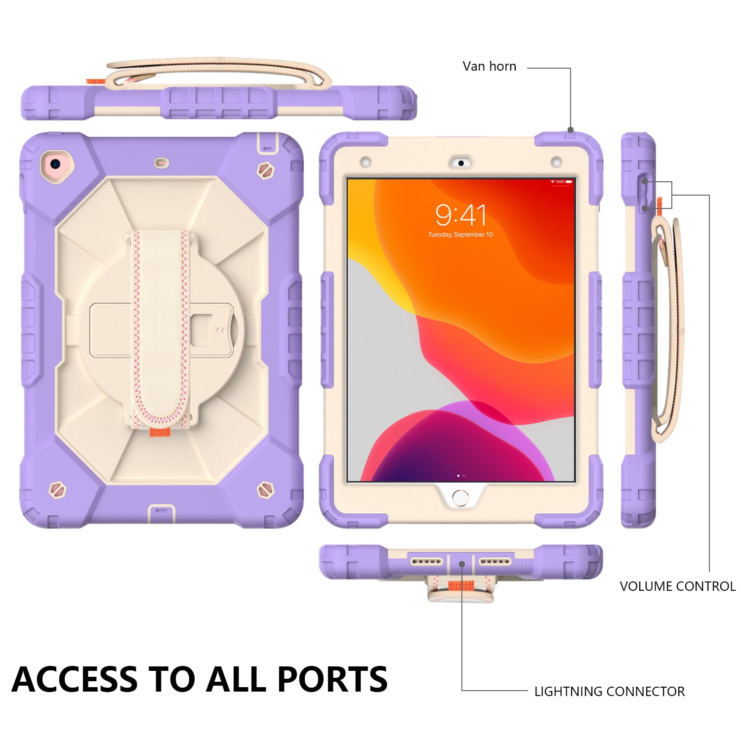 Case for iPad 9.7-inch 2018/2017, iPad Air 2 Case, iPad Pro 9.7 Cover, Kids Shockproof Rugged Hybrid 360 Rotating Stand Cover with Hand Shoulder Strap/Pencil Holder