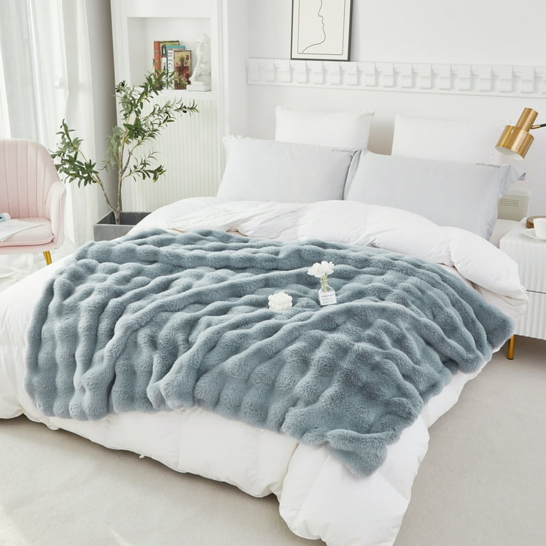 URBONUR Light Grey Bubble Throw Blanket Faux Rabbit Fur Throws Cozy Long Shaggy Fluffy Throw Warm Soft Couch Throw Blanket Luxury Plush Fuzzy Throw Blankets 40 63 Inches Walmart