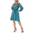 thumbnail image 4 of Vestido Boho Flowy de Mujer con Manga Larga, Cuello en V, Cintura con Cordón y Largo hasta la Rodilla en Verde Lago, 4 of 6