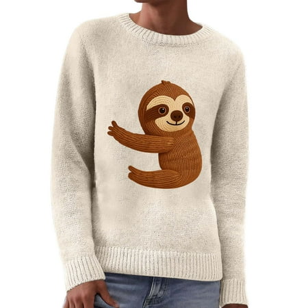 Sweater for Women Charming Cartoon Animal Print Long Sleeve Crew Neck Pullover Knit Sweater All Match Winter Fashion Outfit