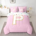 thumbnail image 2 of Feelyou Chic Monogrammed P Twin Bedding Sets 7-Piece, Glitter Sequin Print Bedding Comforter Set, Teens Kids Girls Women Reversible Sheet Sets, Lightweight Room Decor, 2 of 8