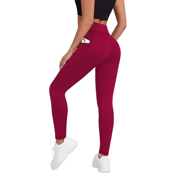HKYNLAG Leggings for Women High Waisted Yoga Pants Stretch Casual Fitness Workout Running Ankle Legging Wine S