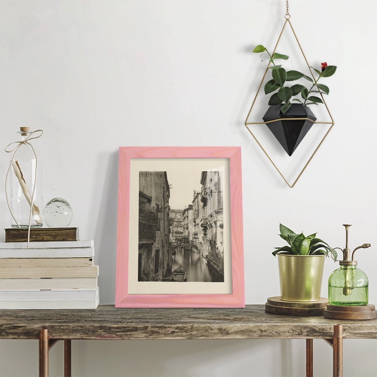 Vintage Views of Venice IV - Framed Print w/glass - Sunset Pink