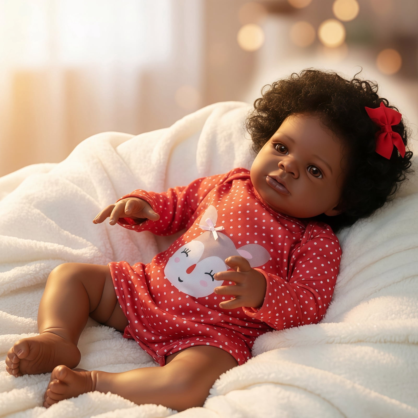 20 Inch Reborn Baby Doll Black Doll, Lifelike Baby Doll with Soft Cloth Body, Hand Rooted Curly Hair, Realistic African American Doll Toy for Kids Age 3+