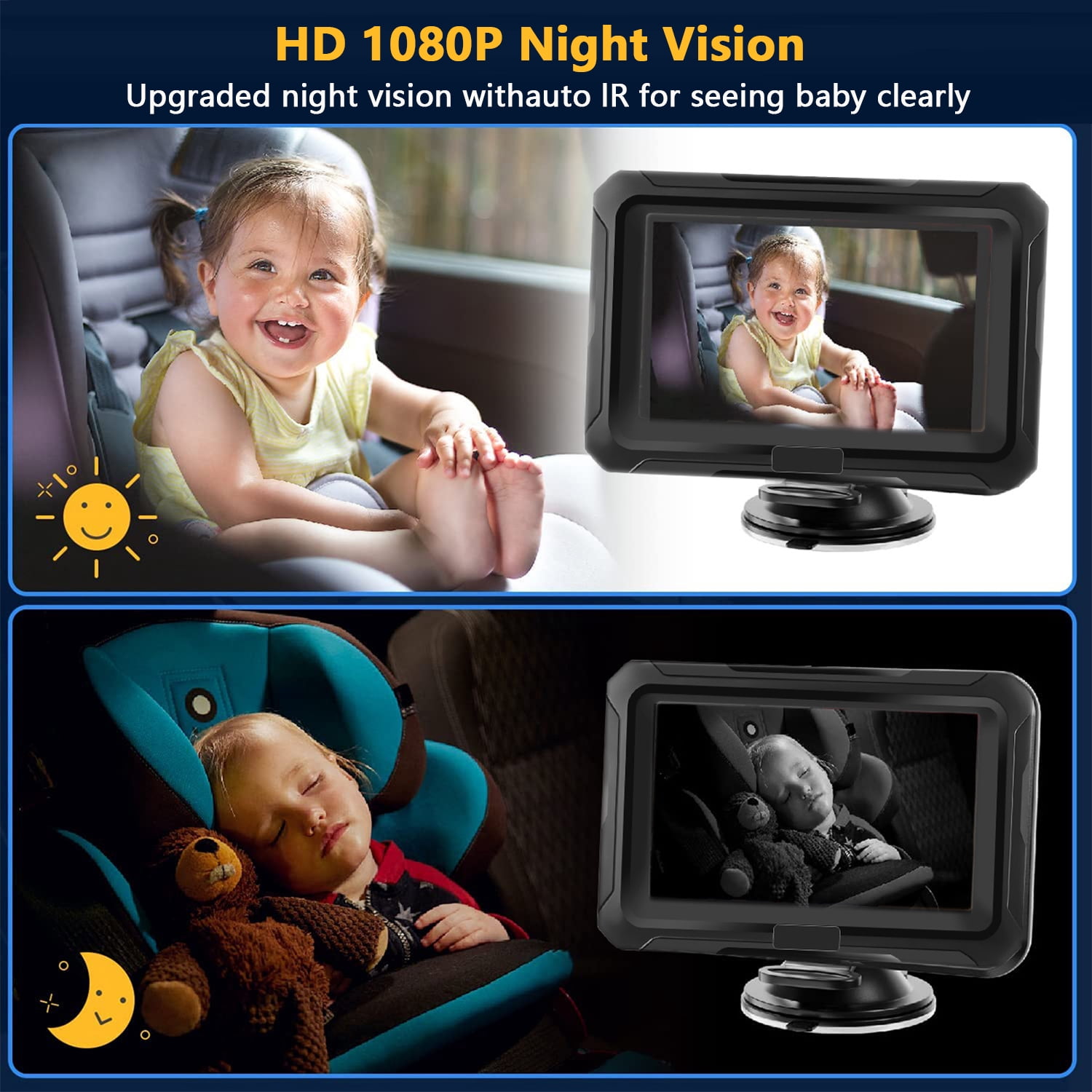 DXIMRX Baby Car Back Seat Camera, 4.3" HD 1080P Monitor Screen Camera Night Vision Infant Mirror