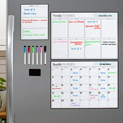 Magnetic Dry Erase Calendar Bundle for Fridge: 3 Boards Included - Monthly, Weekly, Daily Calendar Whiteboard 17x12" - 6 Fine Tip Markers and Large Eraser with Magnets, Refrigerator White Board Wall