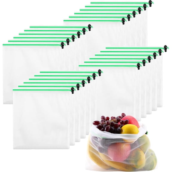 24 Pack Reusable Produce Bags,Mesh Produce Bags With Drawstring,See-Through Vegetables Fruits Bag,Washable Mesh Bags for Storage Fruit Vegetable Toys