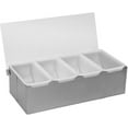 thumbnail image 5 of TrueCraftware- 4 Compartment Condiment Dispenser Garnish Tray Bar Caddy Stainless Steel Body with Acrylic Hinged White Color Lid- Condiment Server Caddy Bar Garnish Holder Bar Accessories Fruit Salad, 5 of 7