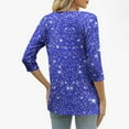 thumbnail image 4 of Women's 3/4 Sleeve T-Shirts Shiny Glitter Printed Graphic Tee Shirt with Buttons V Neck Dressy Casual Party Tops (XL, Navy B), 4 of 6