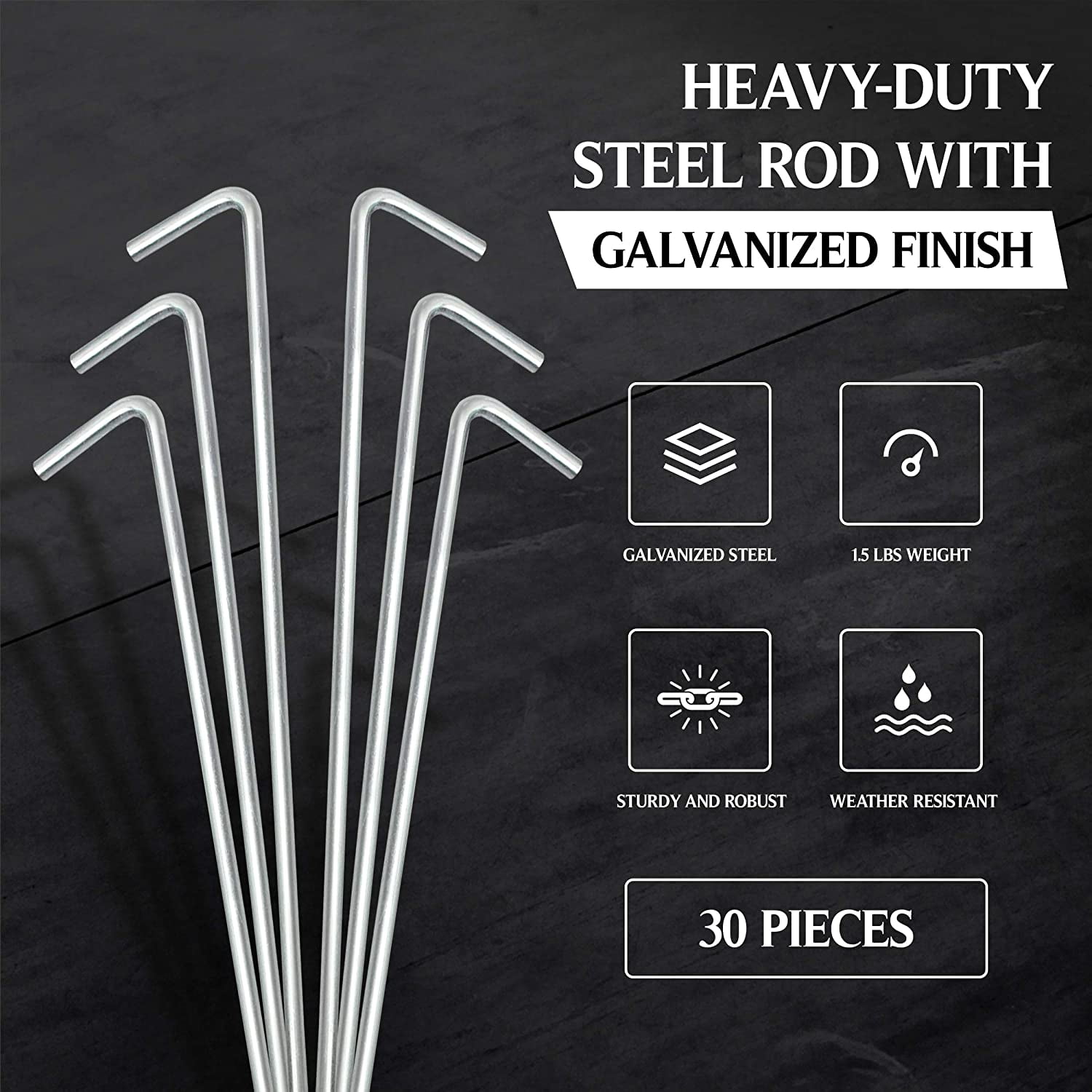 20 Pack Tent Stakes for Outdoor Camping, Heavy Duty Metal, Galvanized Rust-Free Yard Stakes, 20 Garden Edging Fence Hooks, Garden Stakes for Gardening & Canopies, Tent Pegs - by Ram-Pro