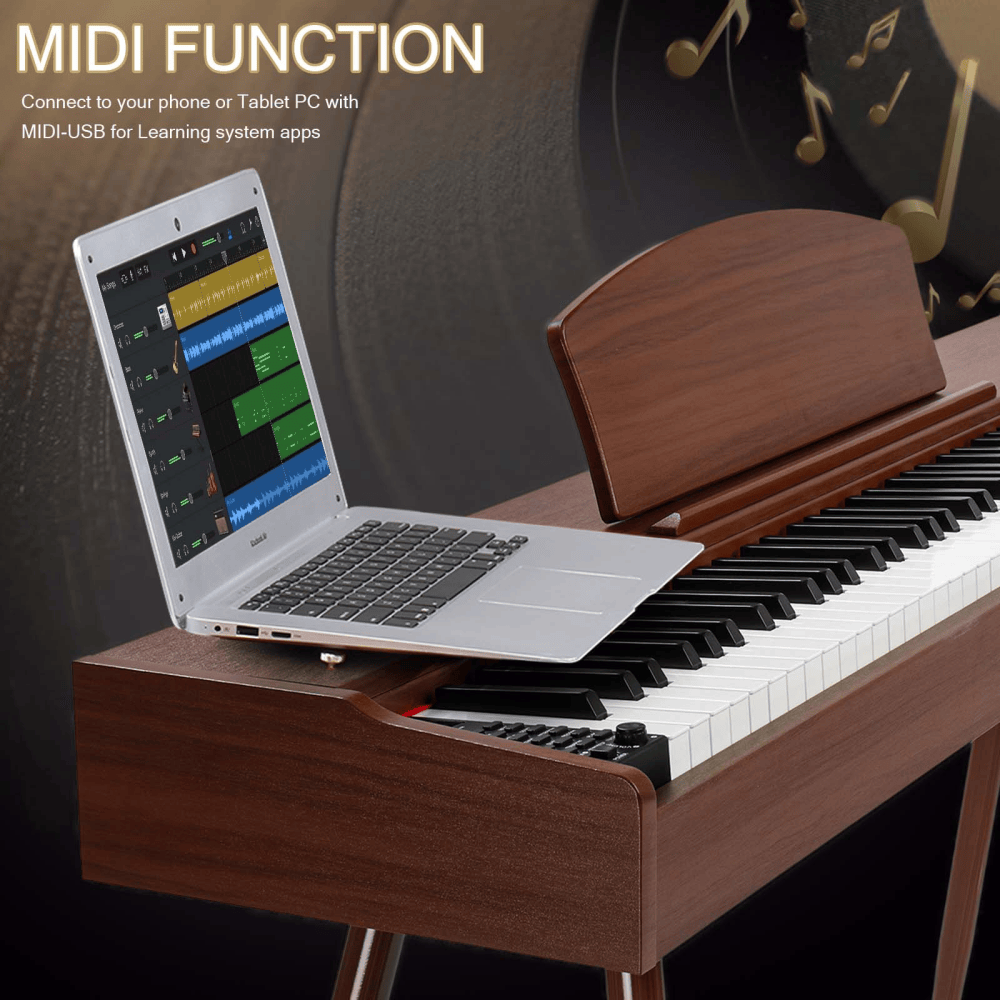 Tcbosik 88-Key Home Full Weighted Digital Piano with Stand and Headphone for All Experience Levels, Beginner, Keyboard with Triple Pedals, Black & Walnut