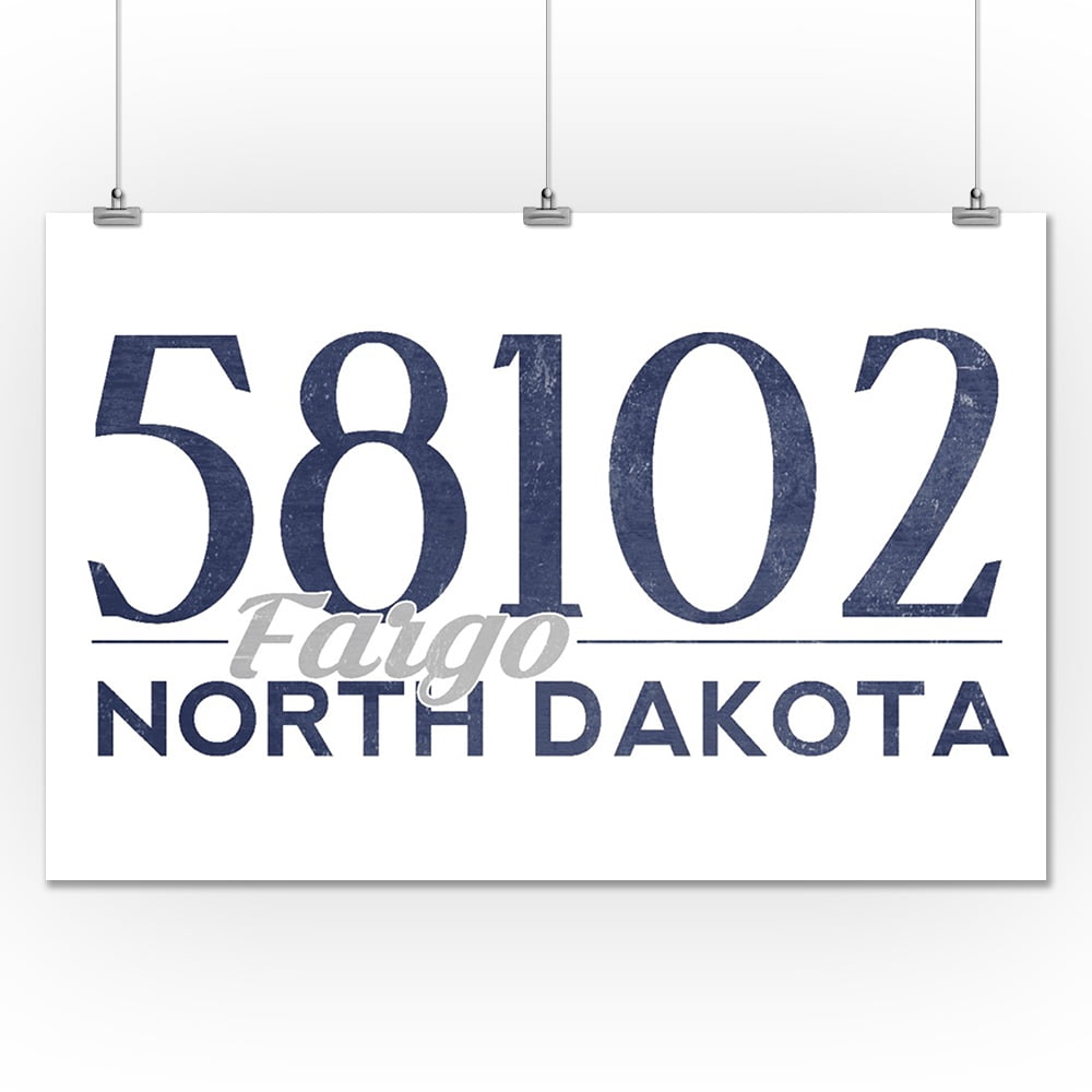Fargo, North Dakota 58102 Zip Code (Blue) Lantern Press Artwork