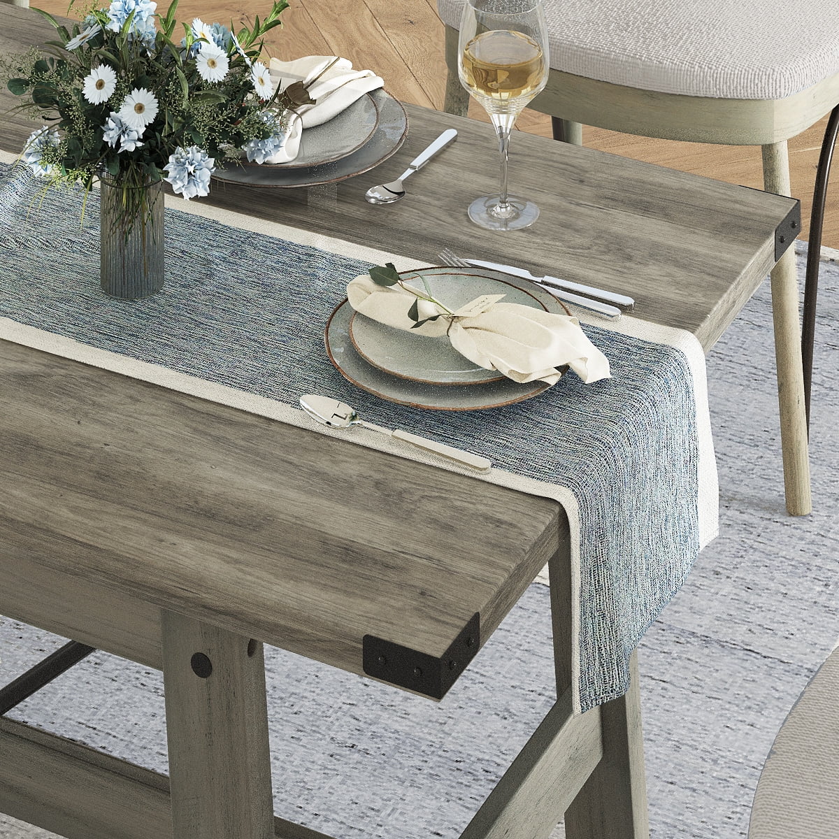 Rectangular Dining Table for 4-6 Person, Modern Farmhouse 68 inch Long Wood Kitchen Table, Large Rustic Dinner Table