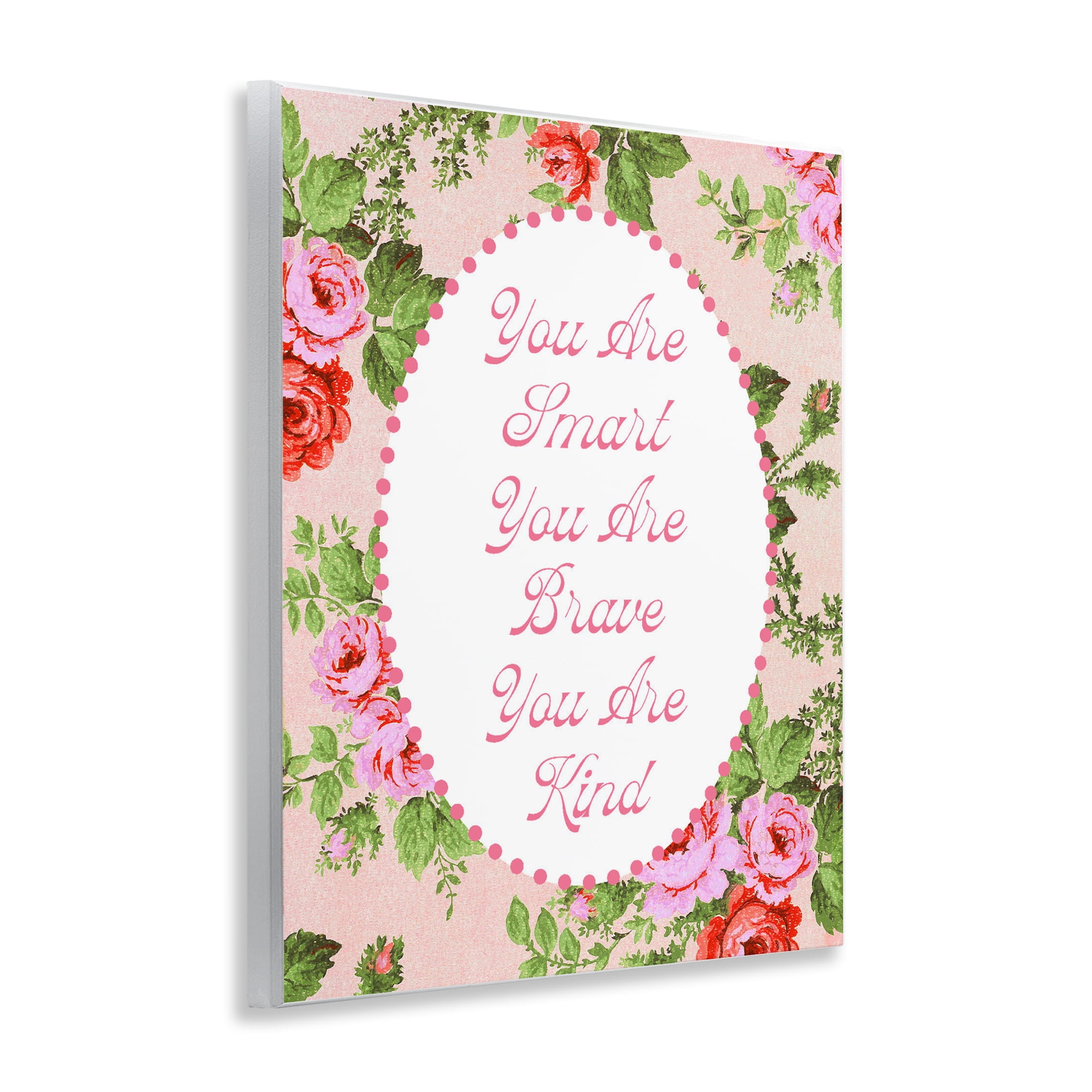 Stupell Industries Smart Brave & Kind with Vintage Florals Wall Plaque Art, design by Lil' Rue