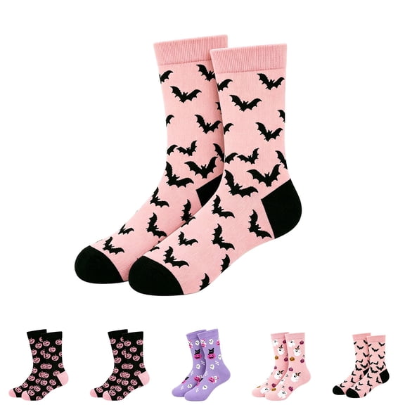 SAZBJOJN Halloween Socks for Women Men Fun Holiday Graphic Crew Socks Printed Mid Calf Socks Soft Stretch Novelty Cute Socks for Halloween Party Daily Wear One Size Purple