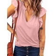 thumbnail image 2 of Blusa Informal de Verano con Volantes y Corta para Mujer, Cuello en V, Elegante, para Oficina, Rosa, XXL, 2 of 7