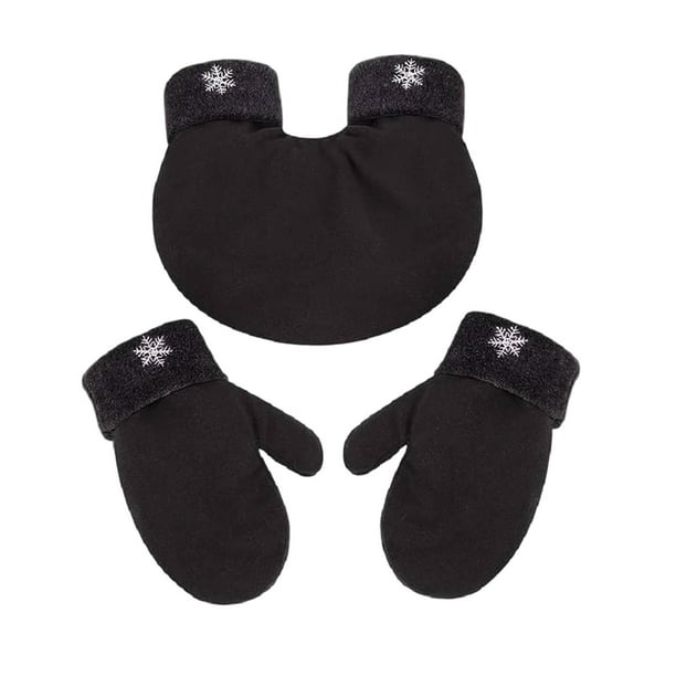 3 piezas de guantes de pareja, guantes interconectados, guantes de felpa, mitones de invierno térmicos negro