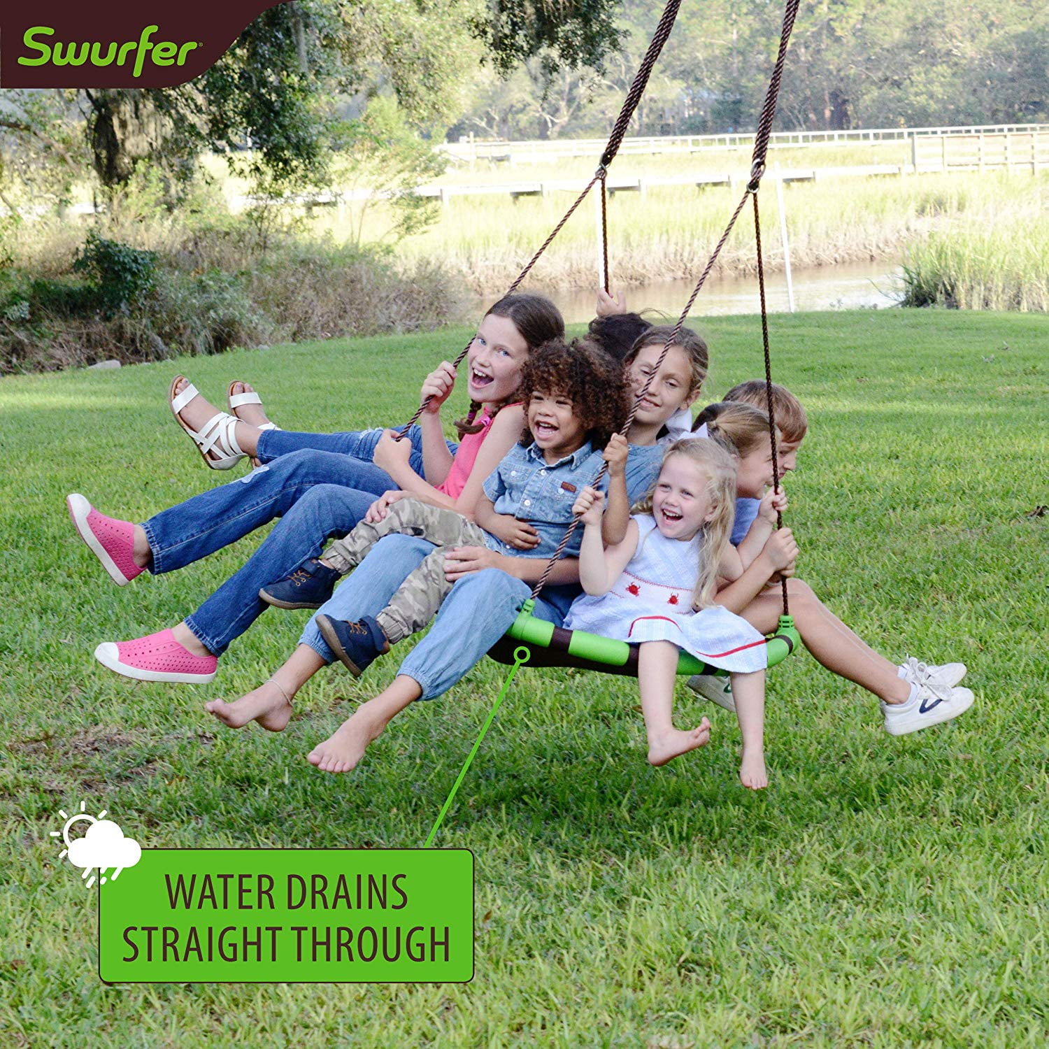 Swurfer Orbit 40" Tree Swing, Cool Feel Mesh Padded Saucer Swing Holds Up To 500 lbs
