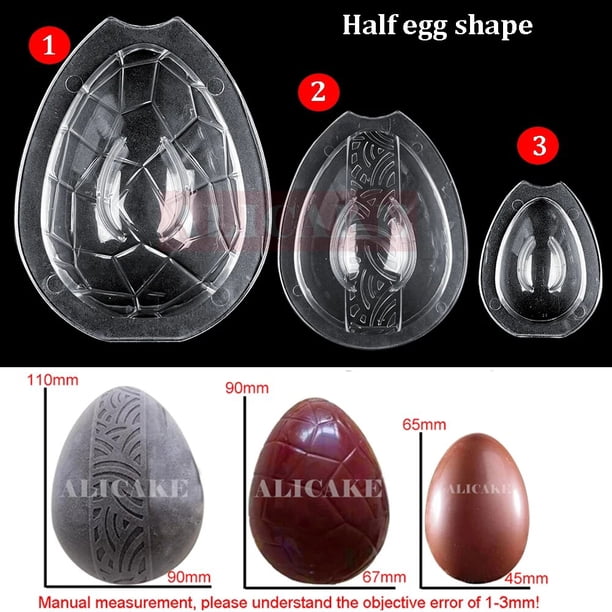 Molde de Chocolate de 3 piezas, herramienta de pastelería profesional de policarbonato con forma de medio huevo de Pascua para Chocolates y repostería