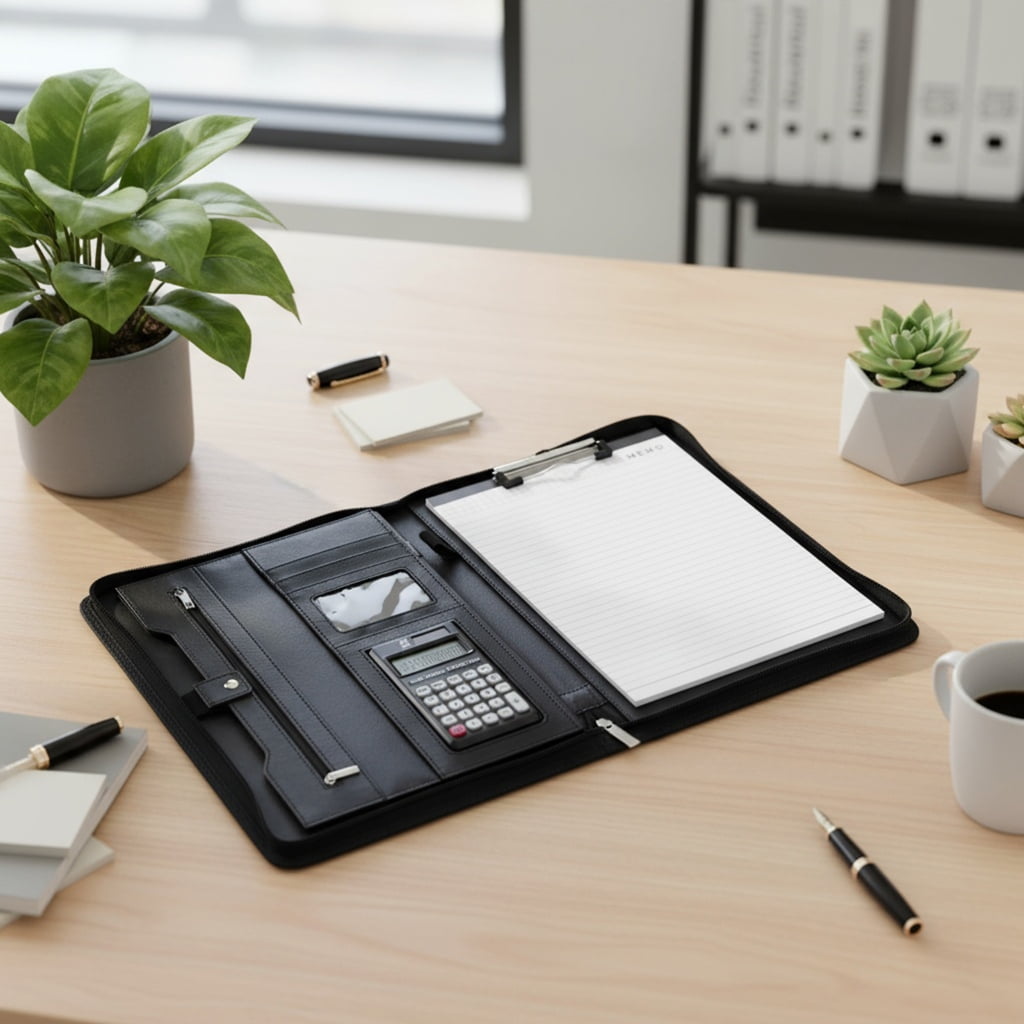 Leather Conference Folder Document Organiser Clipboard with Calculator Notepads