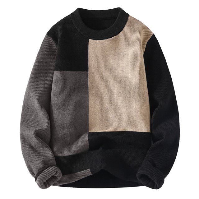 RKSRN Chandail pour Hommes Automne Hiver Chaud Colorblock Tricoté Col Rond Chandail Manches Longues Col Rond Haut Doux Ample