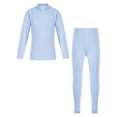 thumbnail image 3 of ZDHoor Kids Thermal Underwear Soft Long John Set Long Sleeve Base Layer Thermal Top with Leggings Light Blue 9-10, 3 of 6
