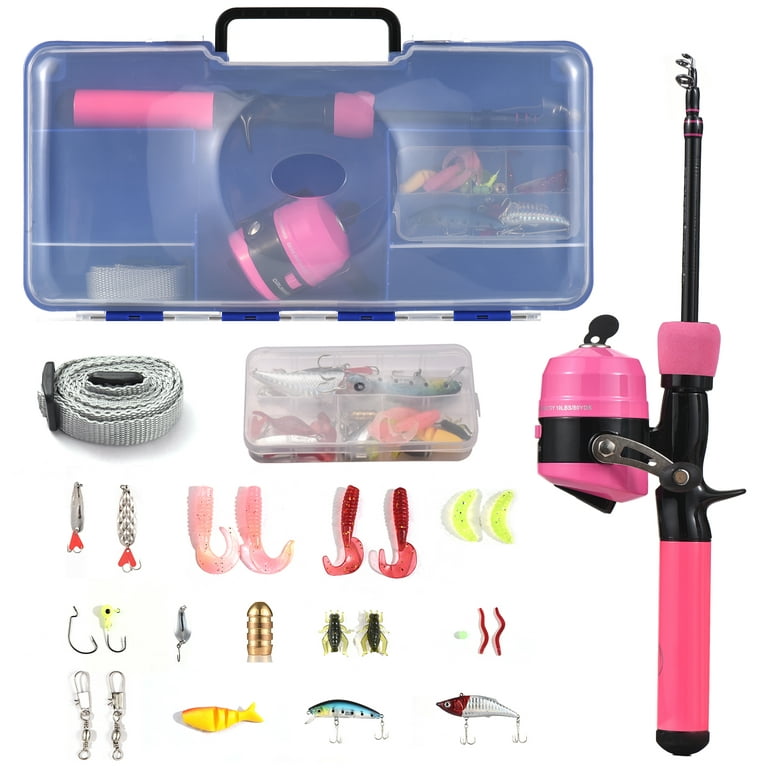 Htovila Kids Fishing Pole and Reel Set Fishing Rod and Reel Combo with  Hooks Lures Fishing Accessories with Tackle Box for Boys and Girls 