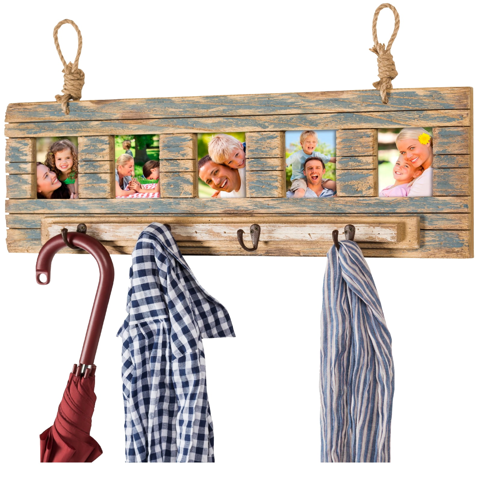 Rustic Wall Mounted Coat Rack with 4 hanging hooks and. 31"x9" Holds 5