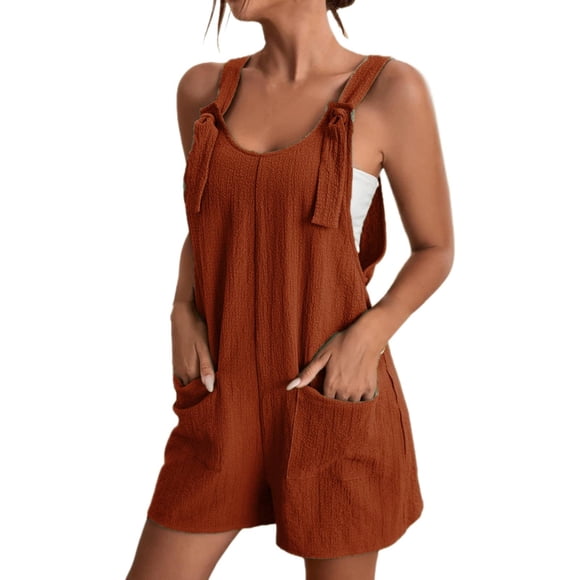 UANWENN Women's Tie Shoulder Overall Shorts Neck Romper Jumpsuit with Pocket Juniors Jumpsuits and Rompers Wedding Outfits for Women Sequined Romper Maternity Dungarees Long Torso Jumpsuits for Women