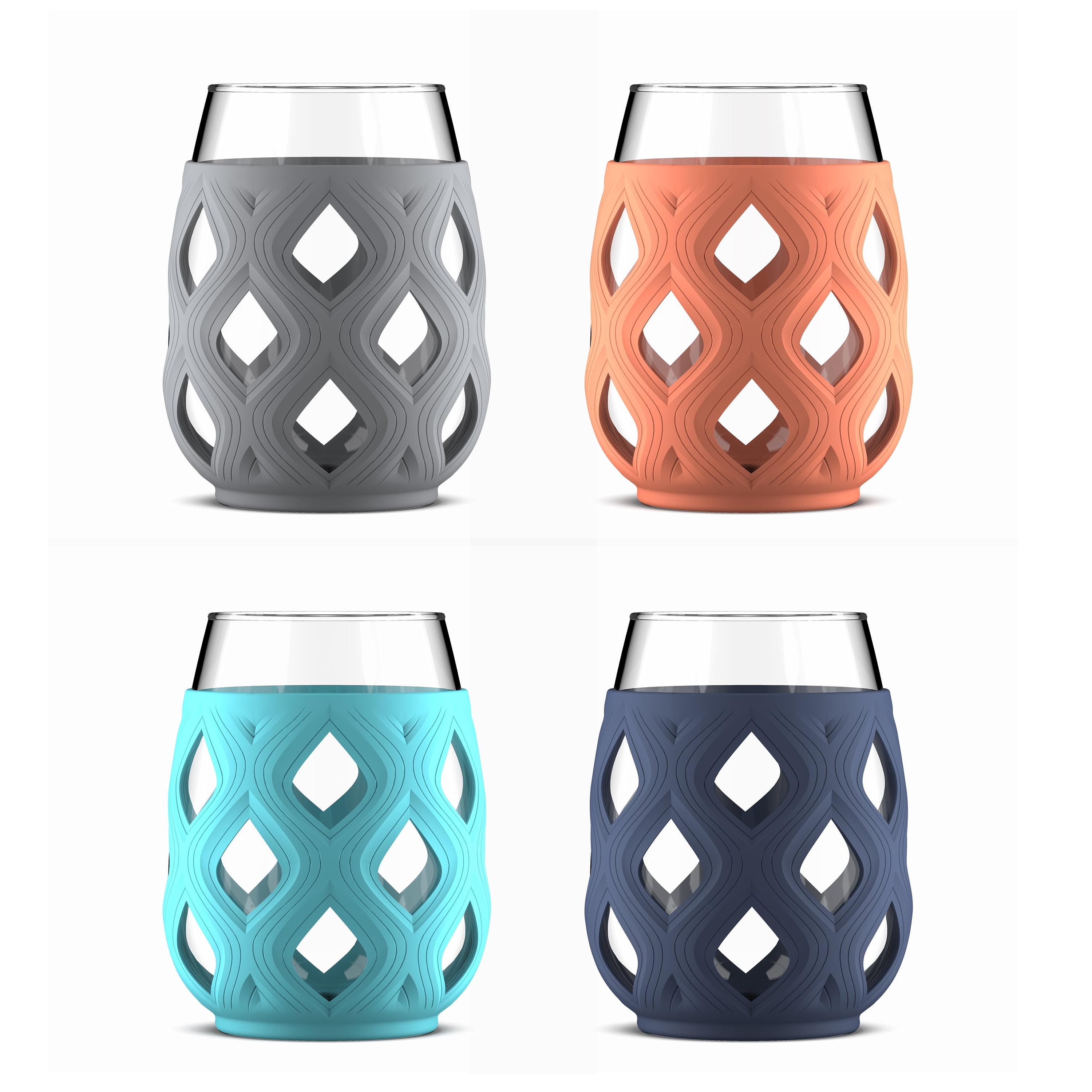 Ello Cru Stemless Wine Glass Set with Silicone Protection, 4 Pack, Blue  Lagoon 