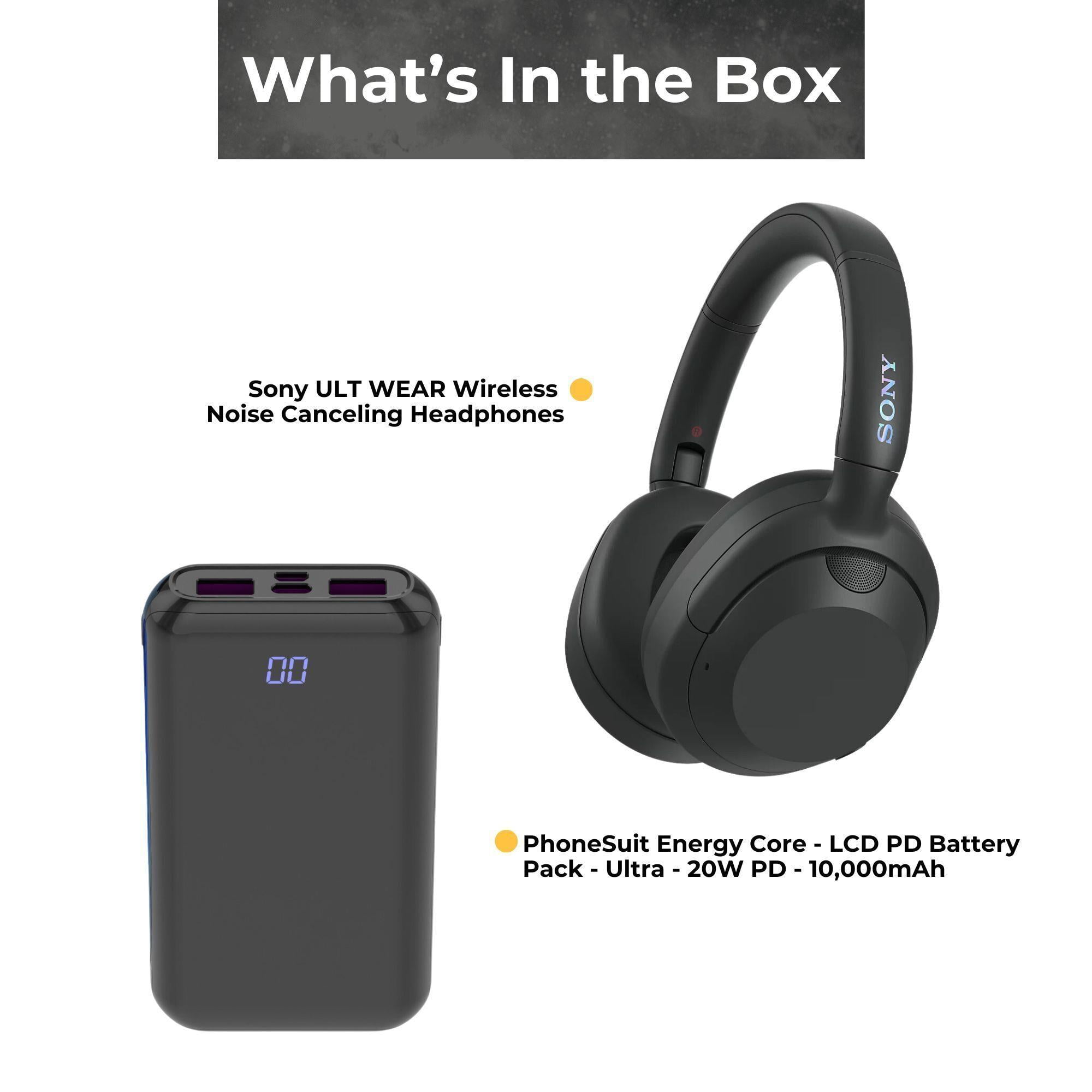 Sony WHULT900N-B ULT Noise Cancelling Headphones (Black) Bundle with Energy Core LCD 20 Watt PD 10000mAh Battery Ultra Pack (2 Items)