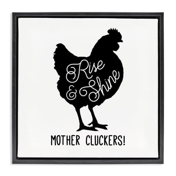 Stupell Industries Sassy Rise & Shine Rooster Animals Painting Black Floater Framed Canvas Art Print Wall Art, 18 x 18