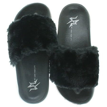 Lust For Life - LFL by Lust for Life Women's Pool Slide Sandals Fur ...