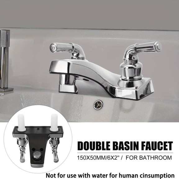 4" 2-Handle Plastic Basin Faucet, 3-Hole Hot/Cold Water Mixer Tap with Water-Saving Valve, Easy Install for Bathroom Vanity & Kitchen Sink, Chrome Finish