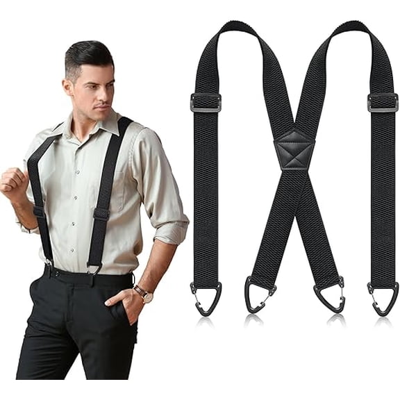 Men's 4-Clip X-Back Suspenders, Hidden Work Suspender with Heavy Duty Hook Clips for Hikers, Seniors, Jeans & Dress Pants(RL Black 1 PC)