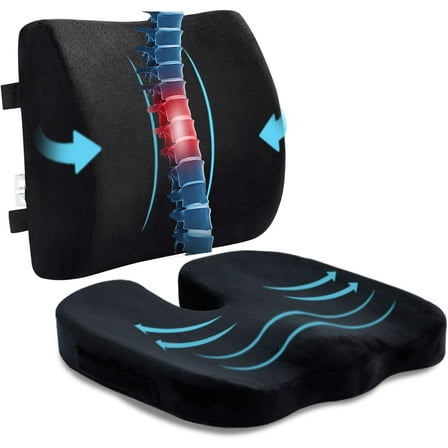 GUQDZOF Seat Cushion Lumbar Support Pillow for Office Chair, Memory Foam Car Seat Cushions Back Support Pillows, Help Relieve Pain of Back, Lumbar, Tailbone and Sciatic Nerve, Black