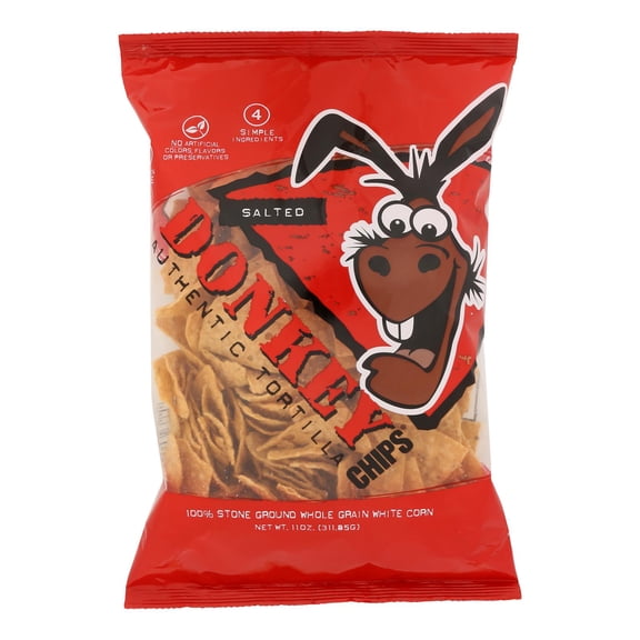 Donkey Chips - Tortilla Chips Salted - Case of 12 - 11 ounces