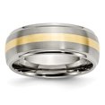 thumbnail image 1 of Titanium Ridged Edge 14k Yellow Inlay 8mm Brushed/Polished Band Size 9.5, 1 of 6