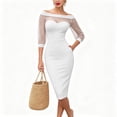 thumbnail image 4 of Ayolanni Solid Fall Dresses Bodycon 3/4 Sleeve Mesh Crew Neck Maxi Cocktail Dress Party Elegant Wedding Guest Sundress White L, 4 of 5