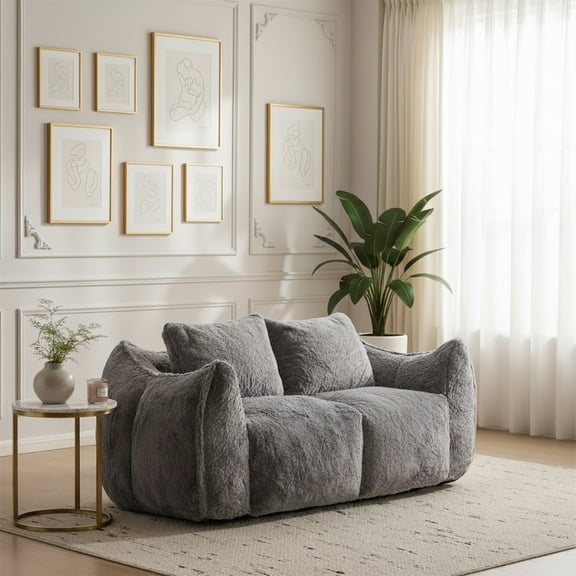 Giant Bean Bag Chair, 75" Memory Foam Loveseat Sofa with Pillows, Grey